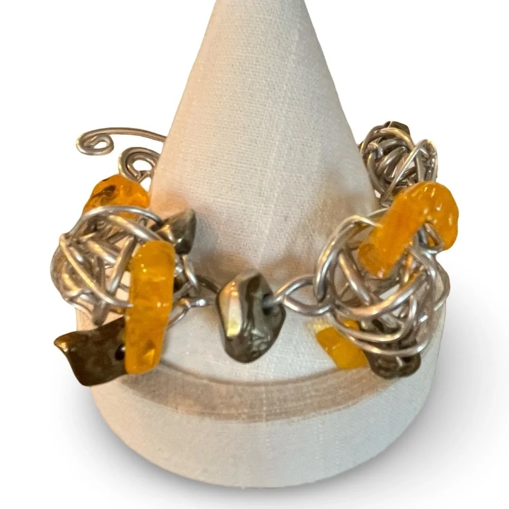 Vintage Abra Caged Aluminum and Amber Bracelet